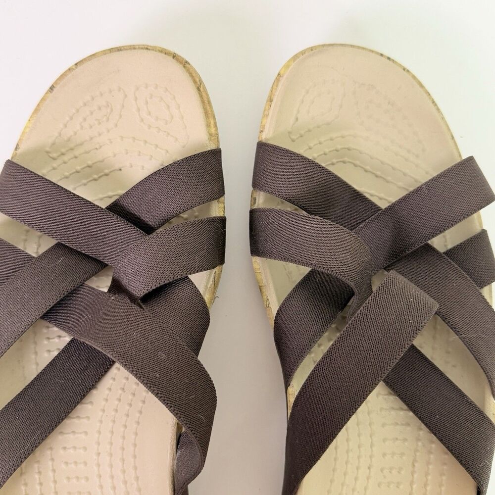 Crocs Edie Stretch Sandals Womens 9 Brown Criss Cross Strappy Comfort Slide - Picture 13 of 16